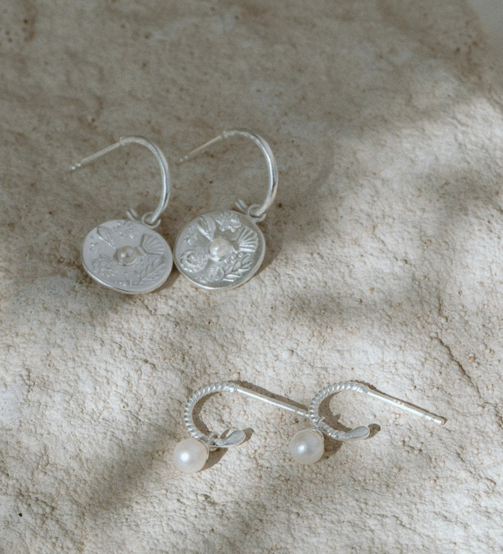 Kirstin Ash Tiny Pearl Hoops in Sterling Silver