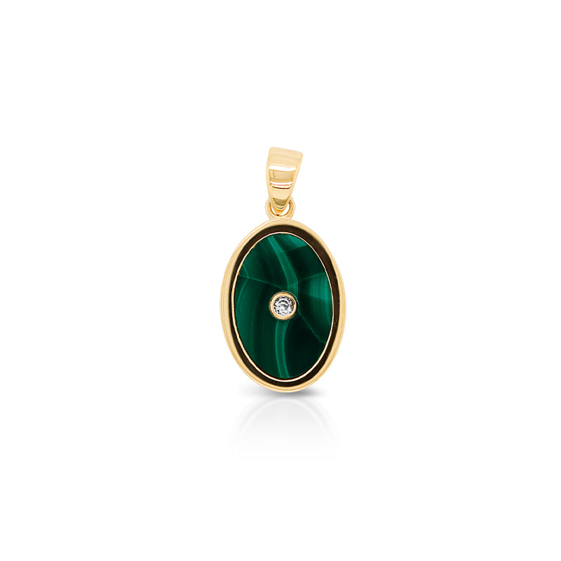 Malachite and Cubic Zirconia Pendant in Yellow Gold