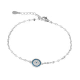 Sterling Silver Fine Fancy Chain Bracelet With Micro Pave Eye Pendant