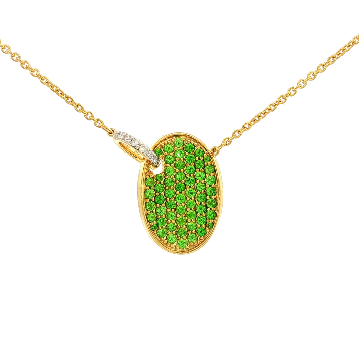 Tsavorite Garnet and Diamond Necklace in Yellow Gold