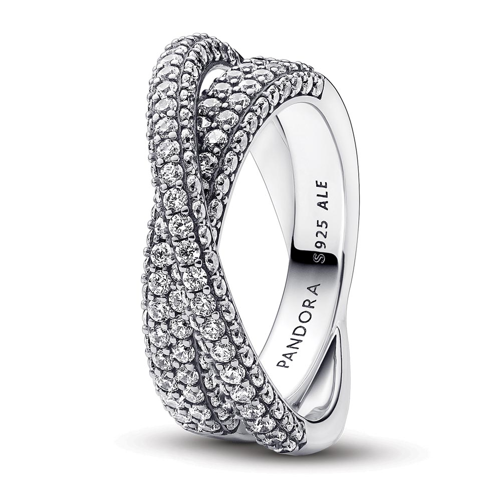 Pandora Dual band sterling silver ring with clear cubic zirconia