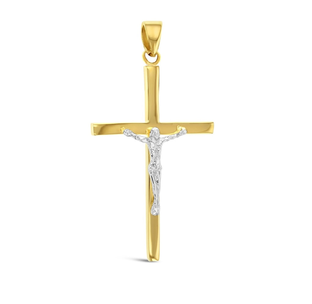 Large Crucifix Pendant in Yellow and White Gold