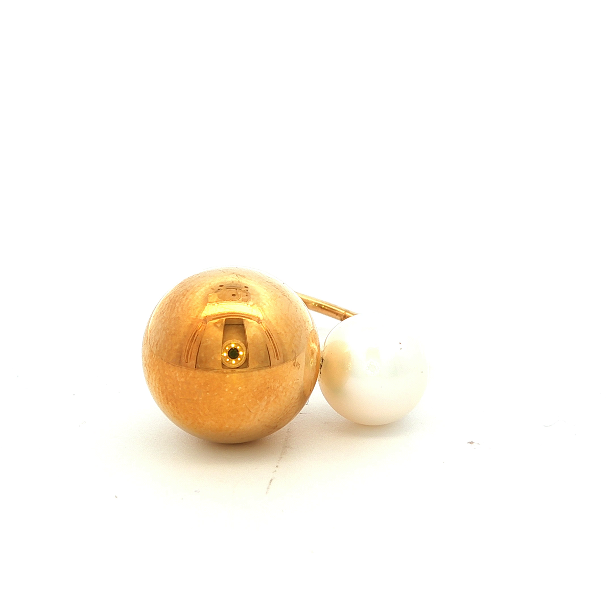 9K Yellow Gold Ball and Pearl Dress Ring