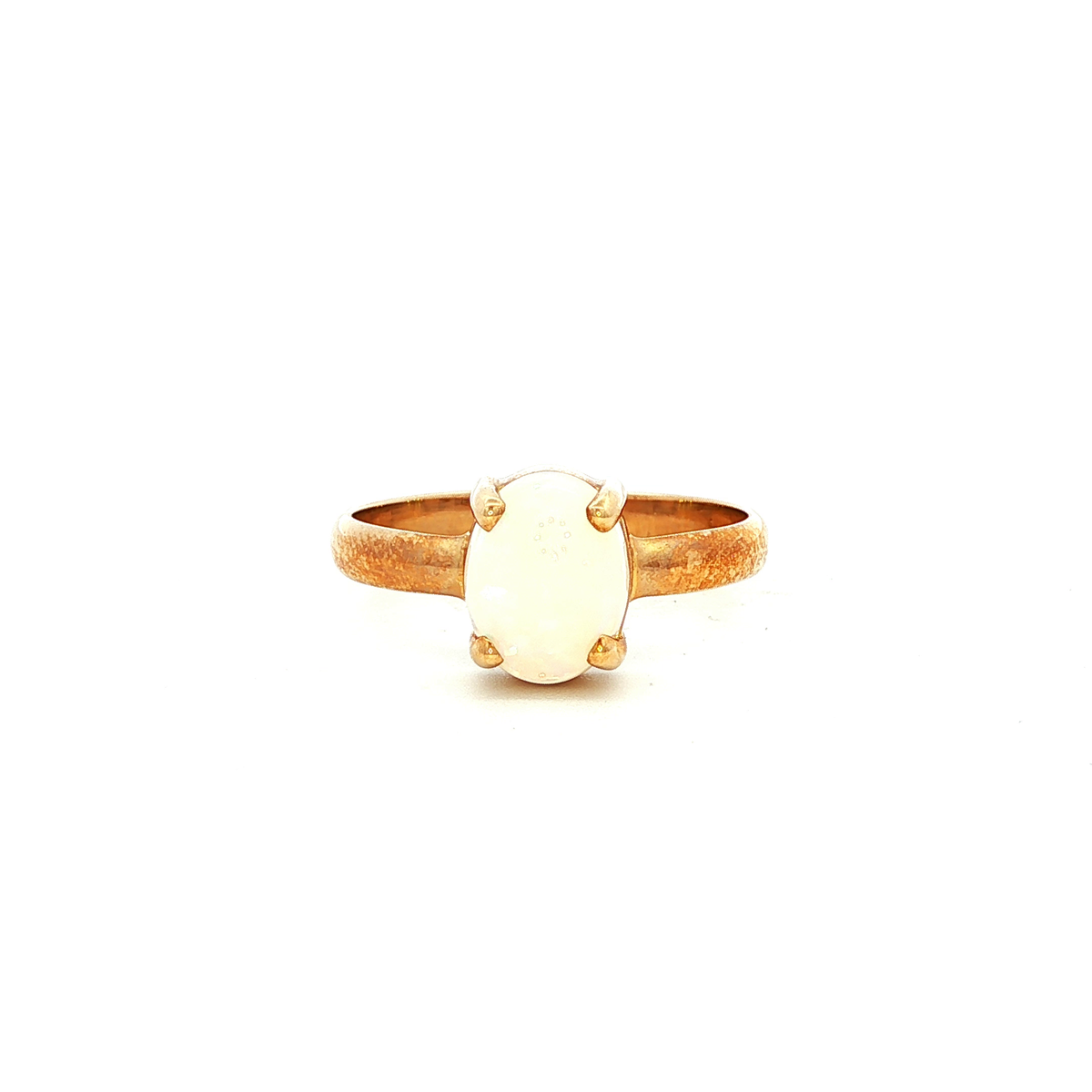 Solid Oval White Opal Ring in Yellow Gold