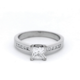 Princess Cut Shoulder Stone Side Engagement Ring in White Gold