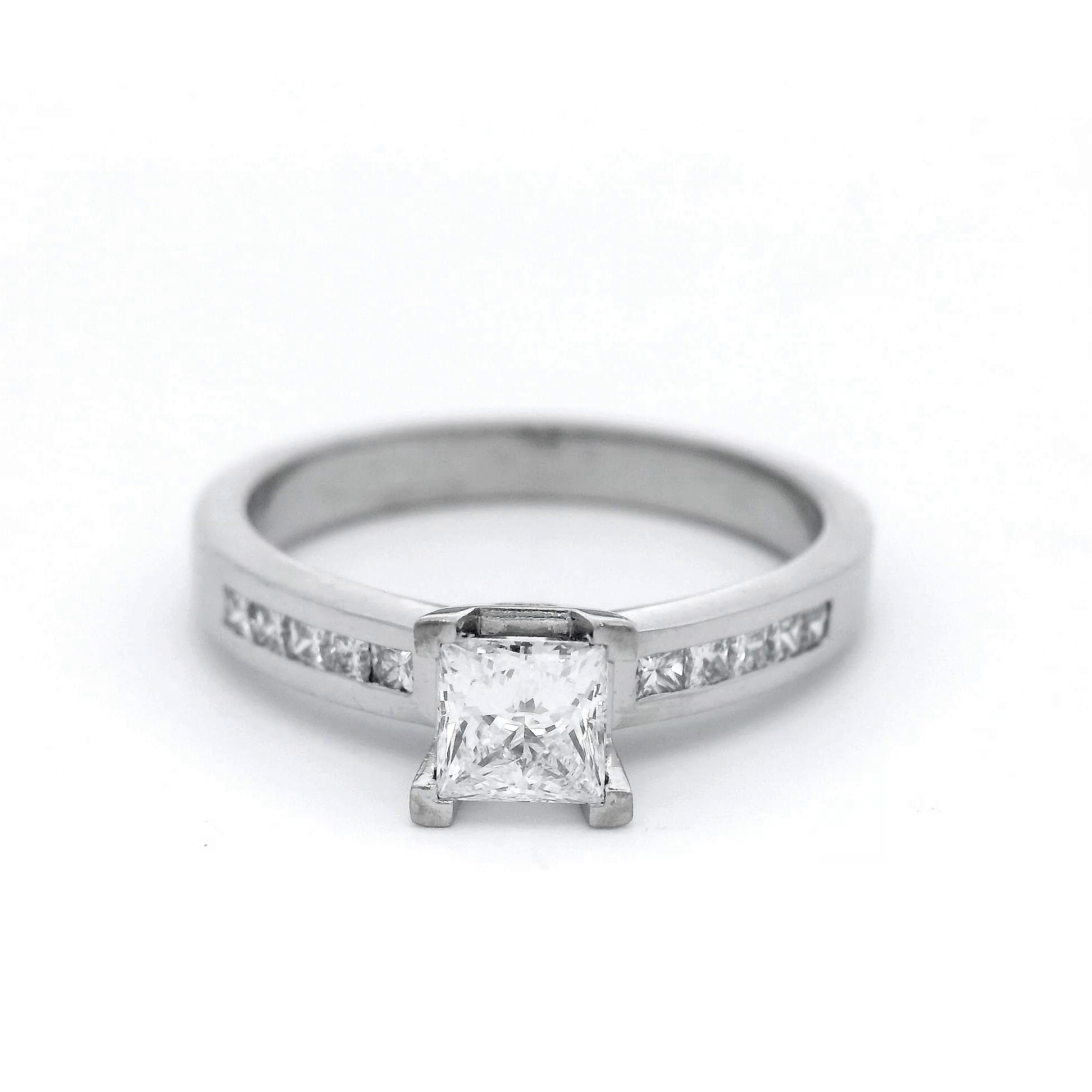 Princess Cut Shoulder Stone Side Engagement Ring