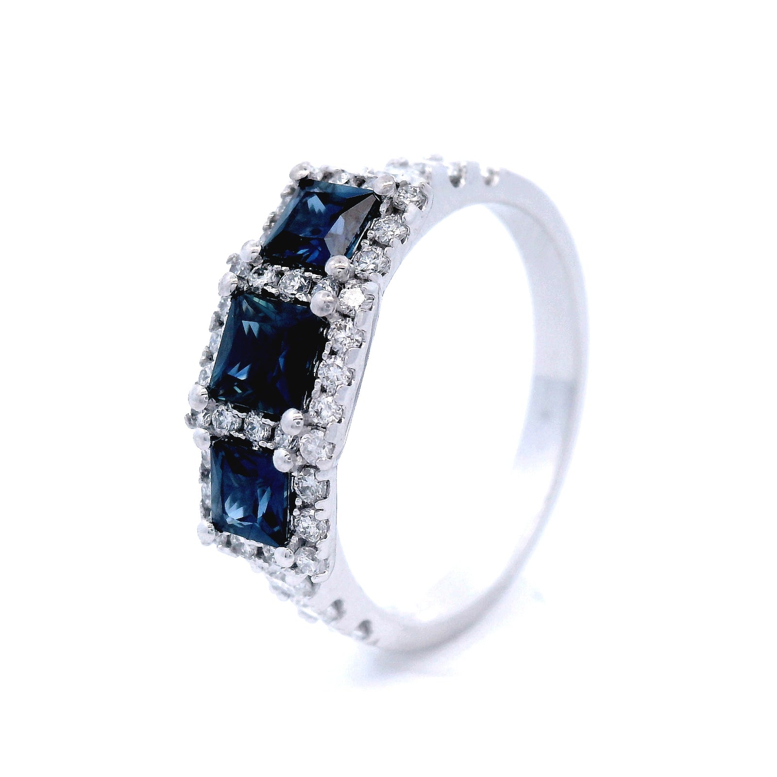 Triple Sapphire Stone Dress Ring in White Gold