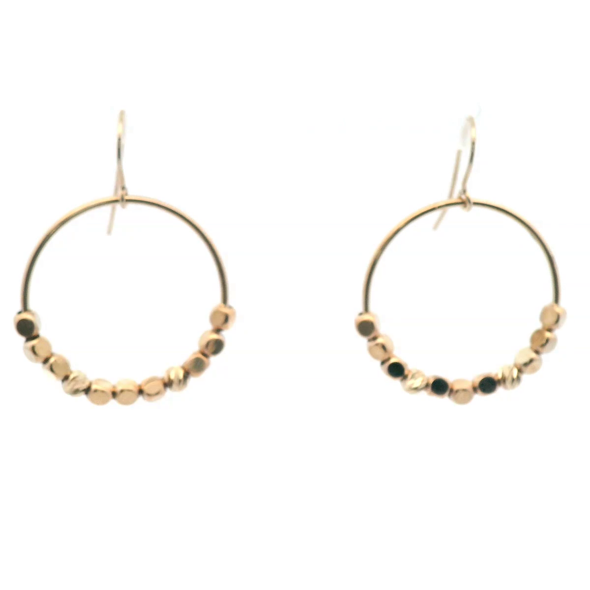 Open Circle Beaded Drop Earrings in 9ct Yellow Gold