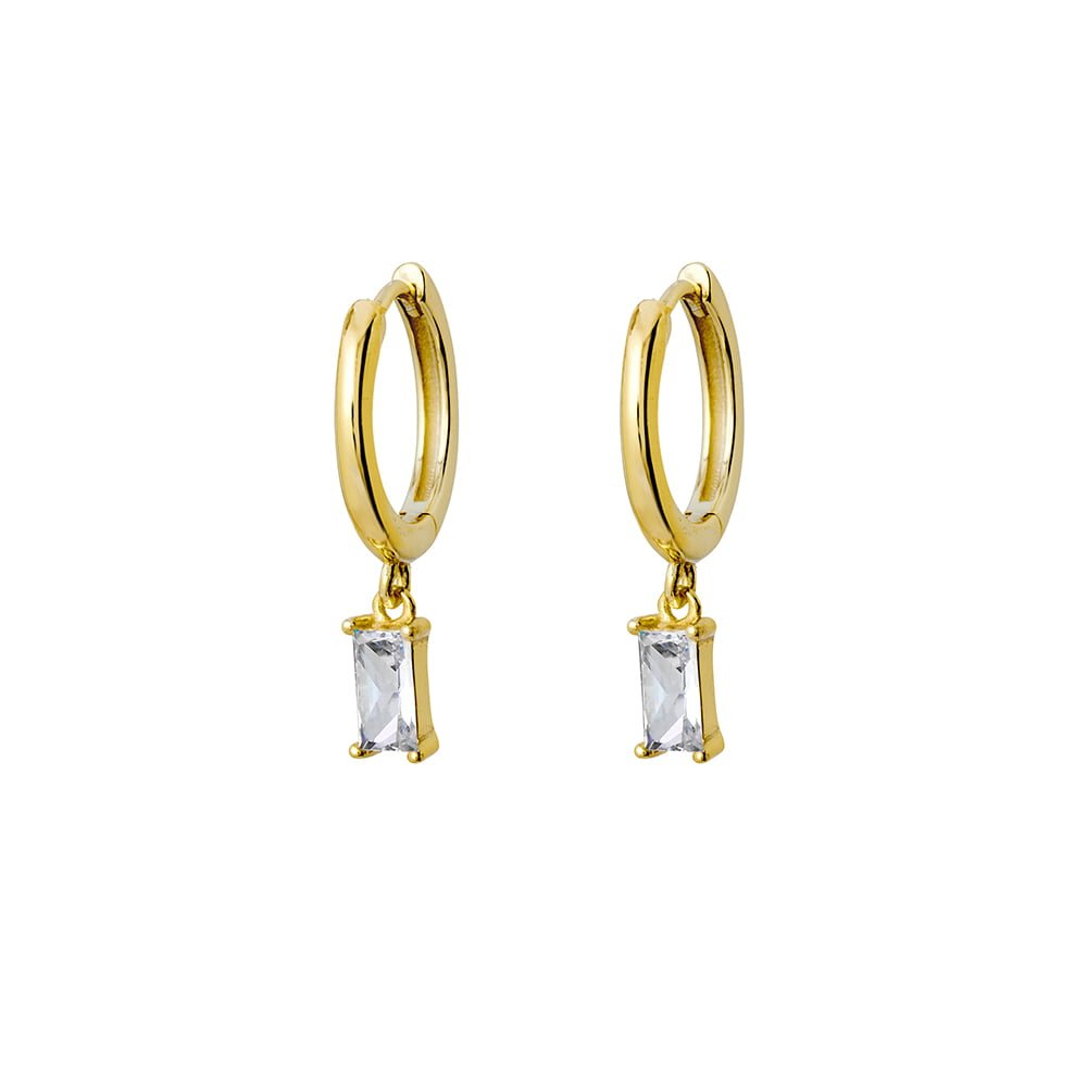 White CZ Baguette Hoop Earrings