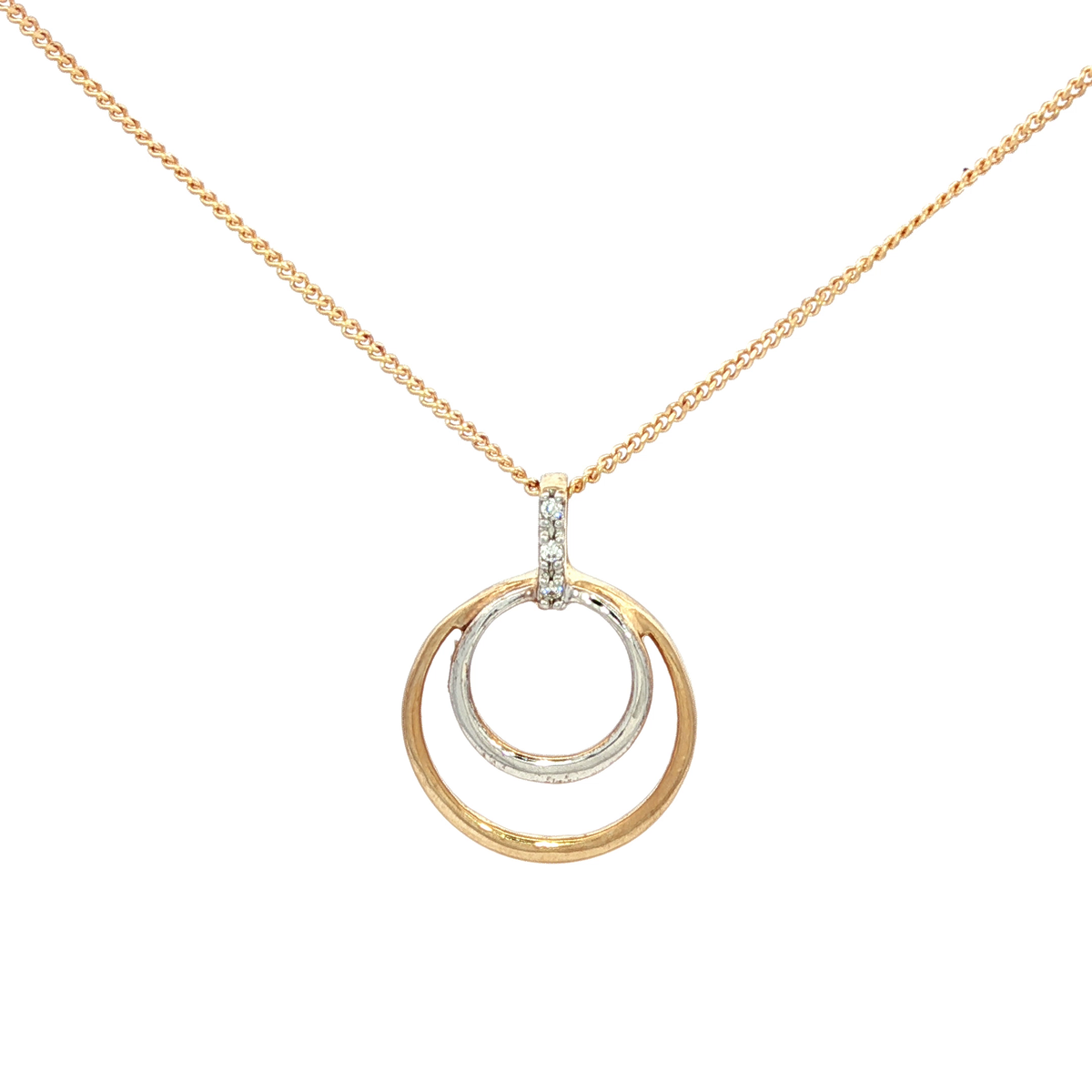 Double Circle Diamond Set Pendant in 9 Carat White and Yellow Gold