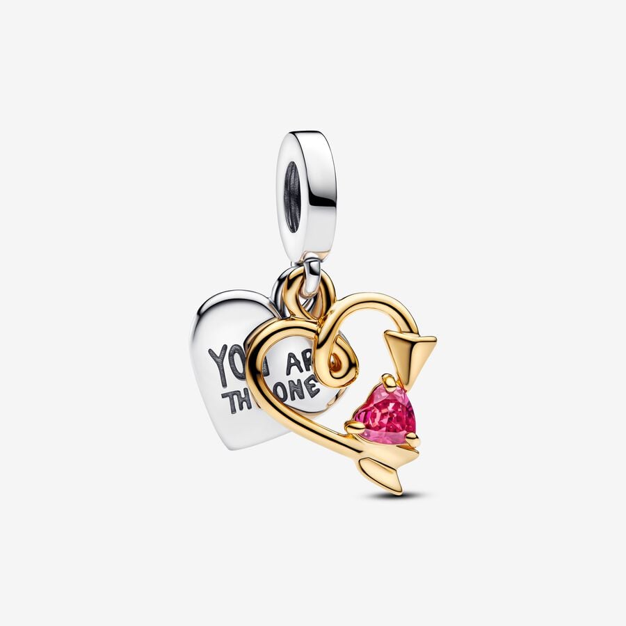 Engravable Heart & Arrow Double Dangle Charm