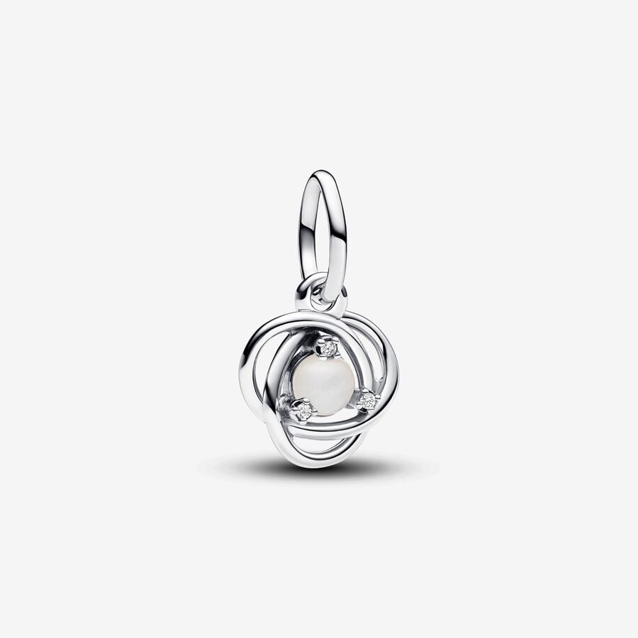 June White Mother of Pearl Birthstone Eternity Circle Dangle Charm