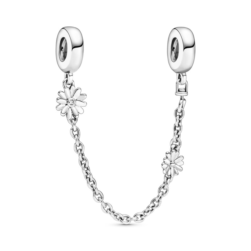 Daisy Flower Silver Safety Chain w CZ