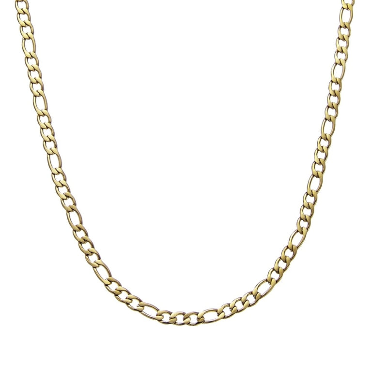 Blaze Stainless Steel 3.5mm Shiny 18K Gold Plated Figaro Link Chain