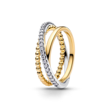 Sterling silver and 14k gold-plated ring with clear cubic zirconia