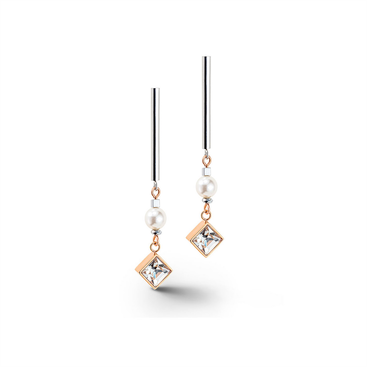 Coeur De Lion Layered Square Crystal Rose Gold, White &amp; Pearl Earrings