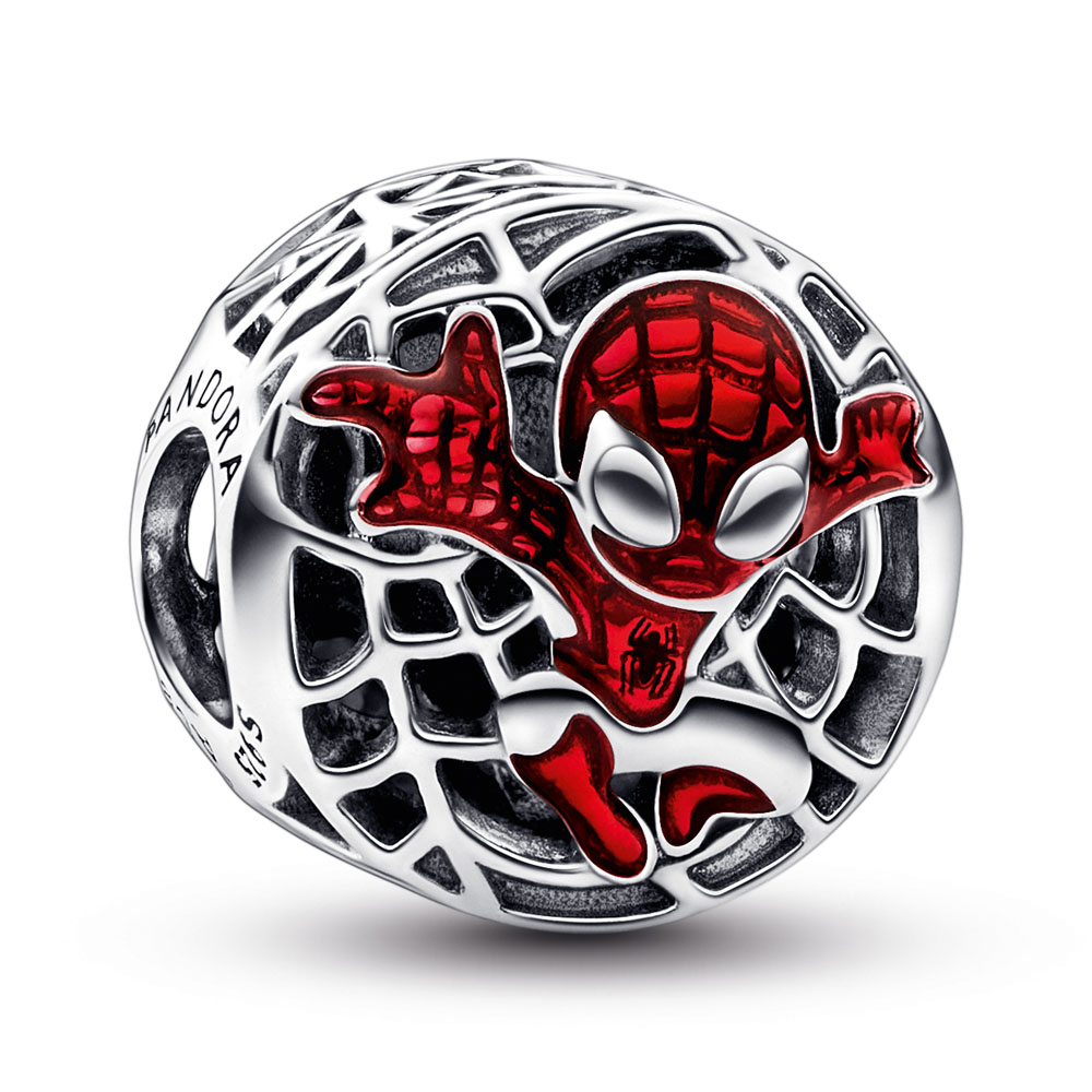 Marvel Spider-Man sterling silver charm with black and transparent red enamel