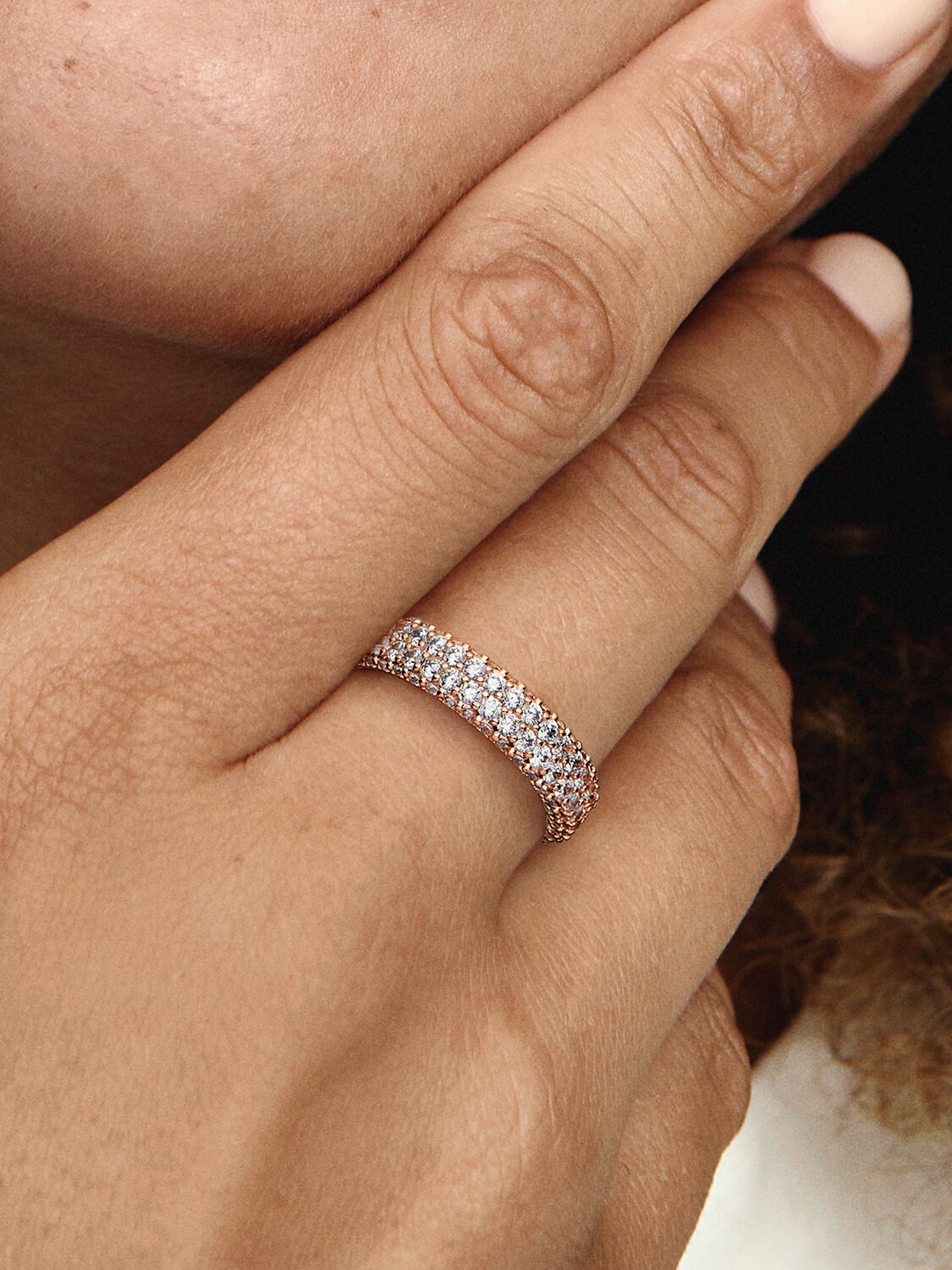 14k Rose gold-plated ring with clear cubic zirconia