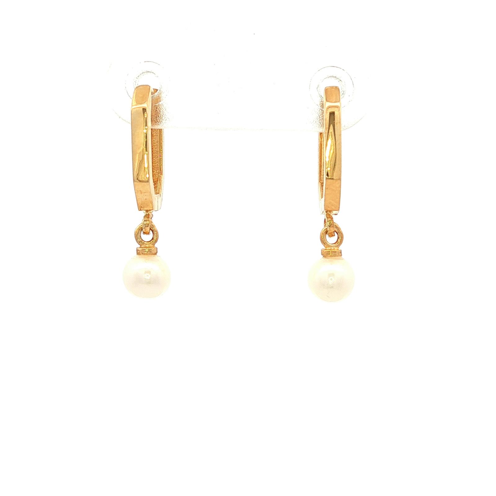 Round Pearl Drop Earrings in Yellow Gold