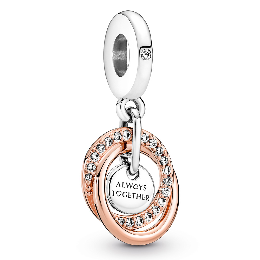 Encircled sterling silver and 14k rose gold-plated dangle with clear cubic zirconia