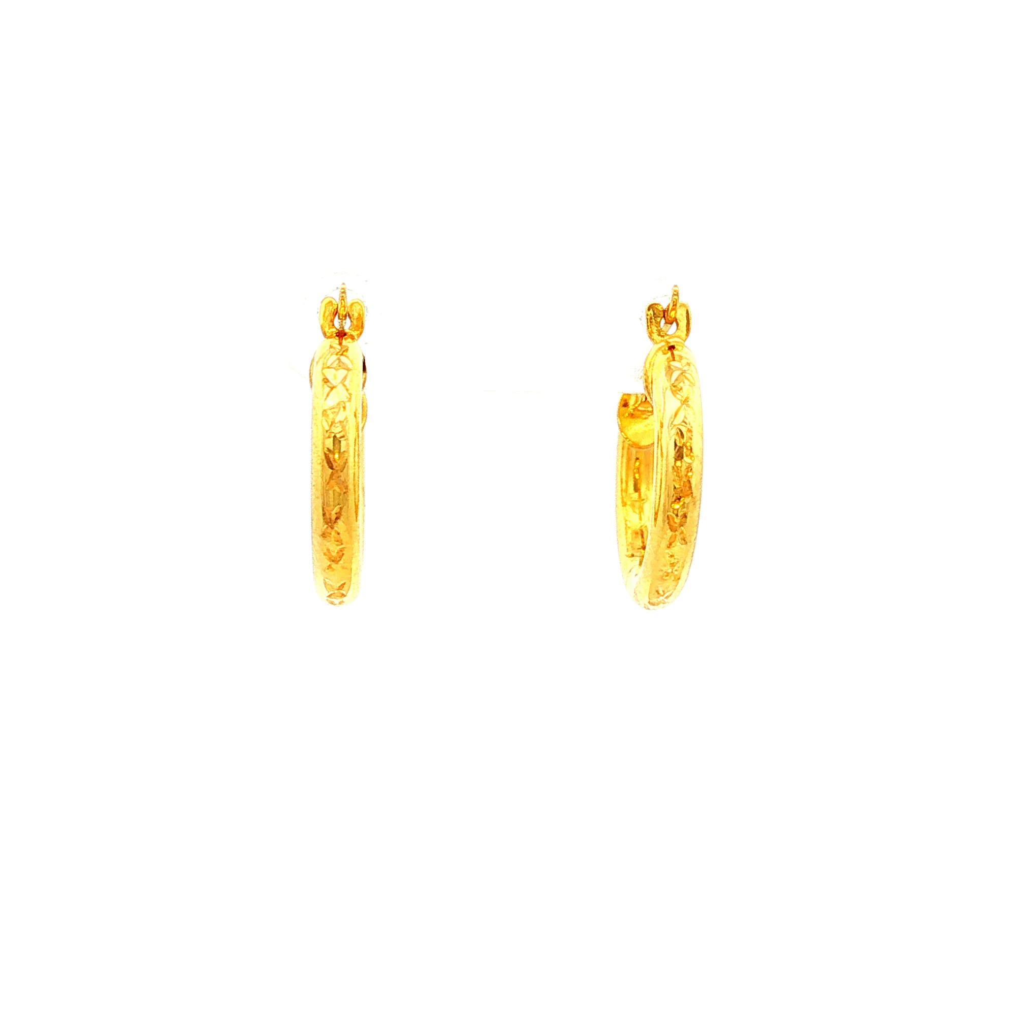Small Patterned Silver Filled Hoop Earrings in Yellow Gold