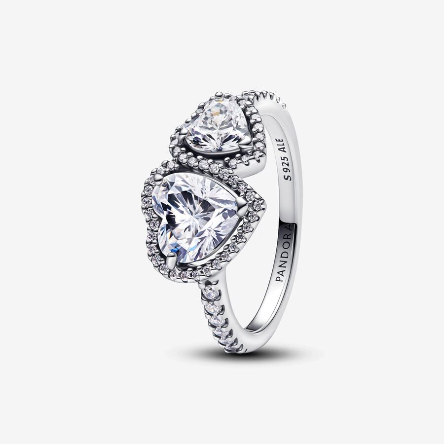 Hearts sterling silver ring with clear cubic zirconia