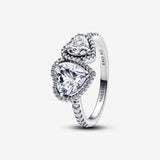 Hearts sterling silver ring with clear cubic zirconia