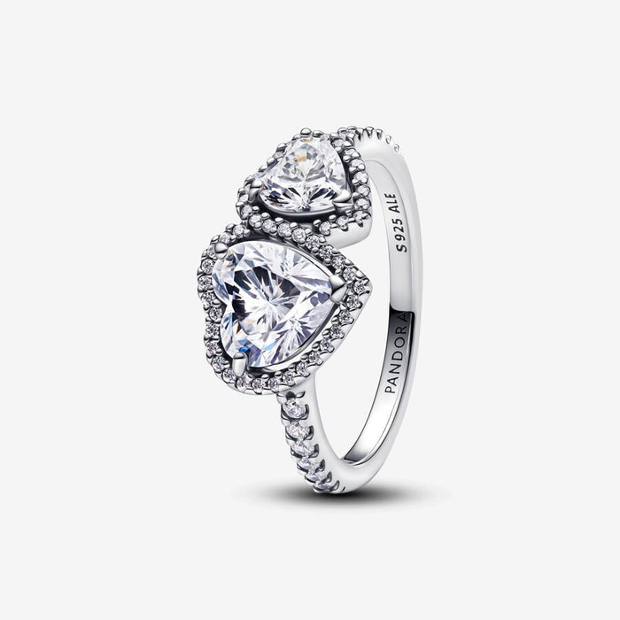 Hearts sterling silver ring with clear cubic zirconia
