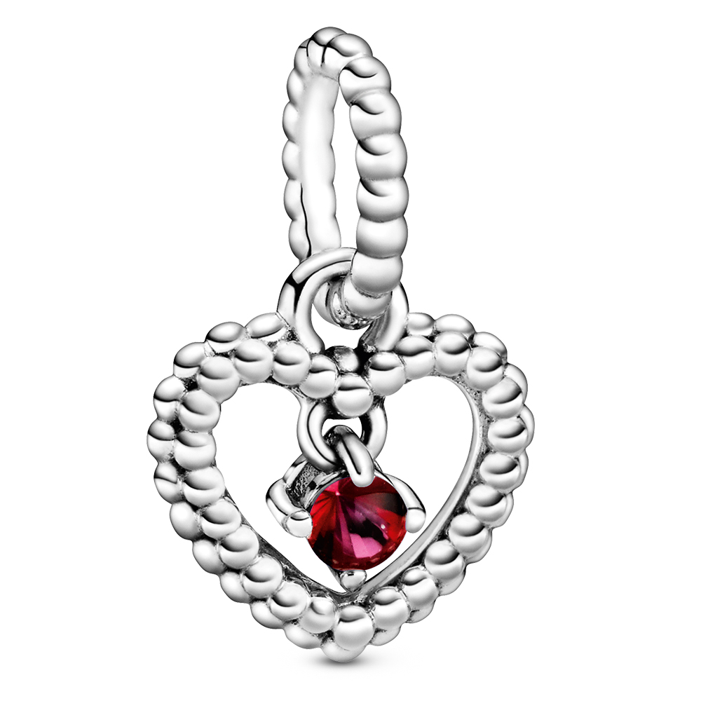 Pandora July Passionate Red Heart Silver Hanging Charm with Man-Made Red Crystal