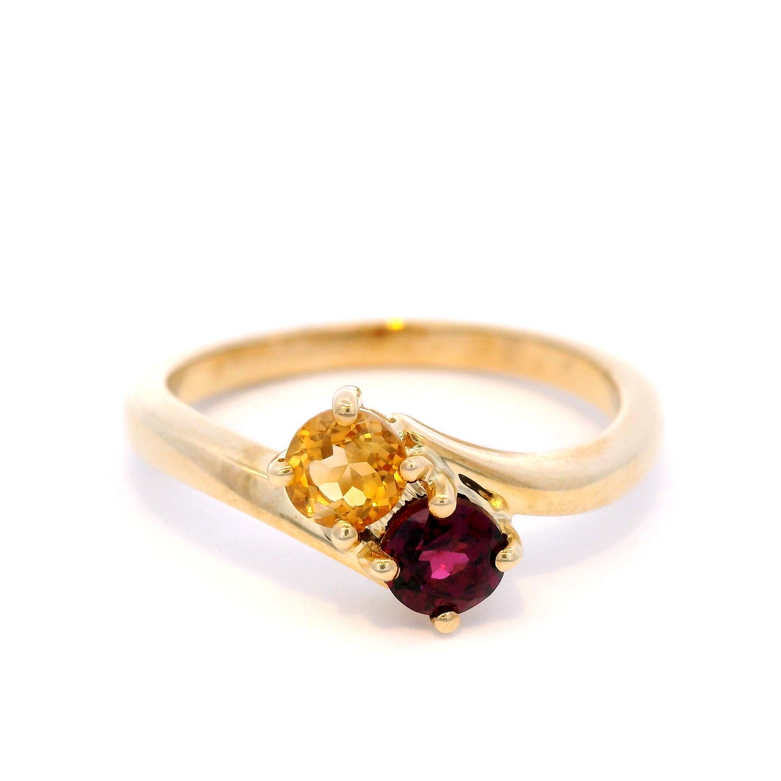 Citrine and Rhodonite Garnet in Yellow Gold Dress Ring