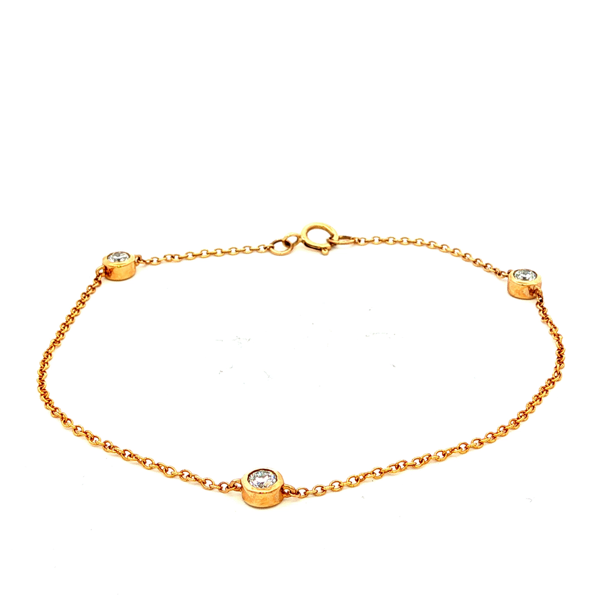 3 Station Diamond Set Bezel with Open Back Bracelet in Yellow Gold