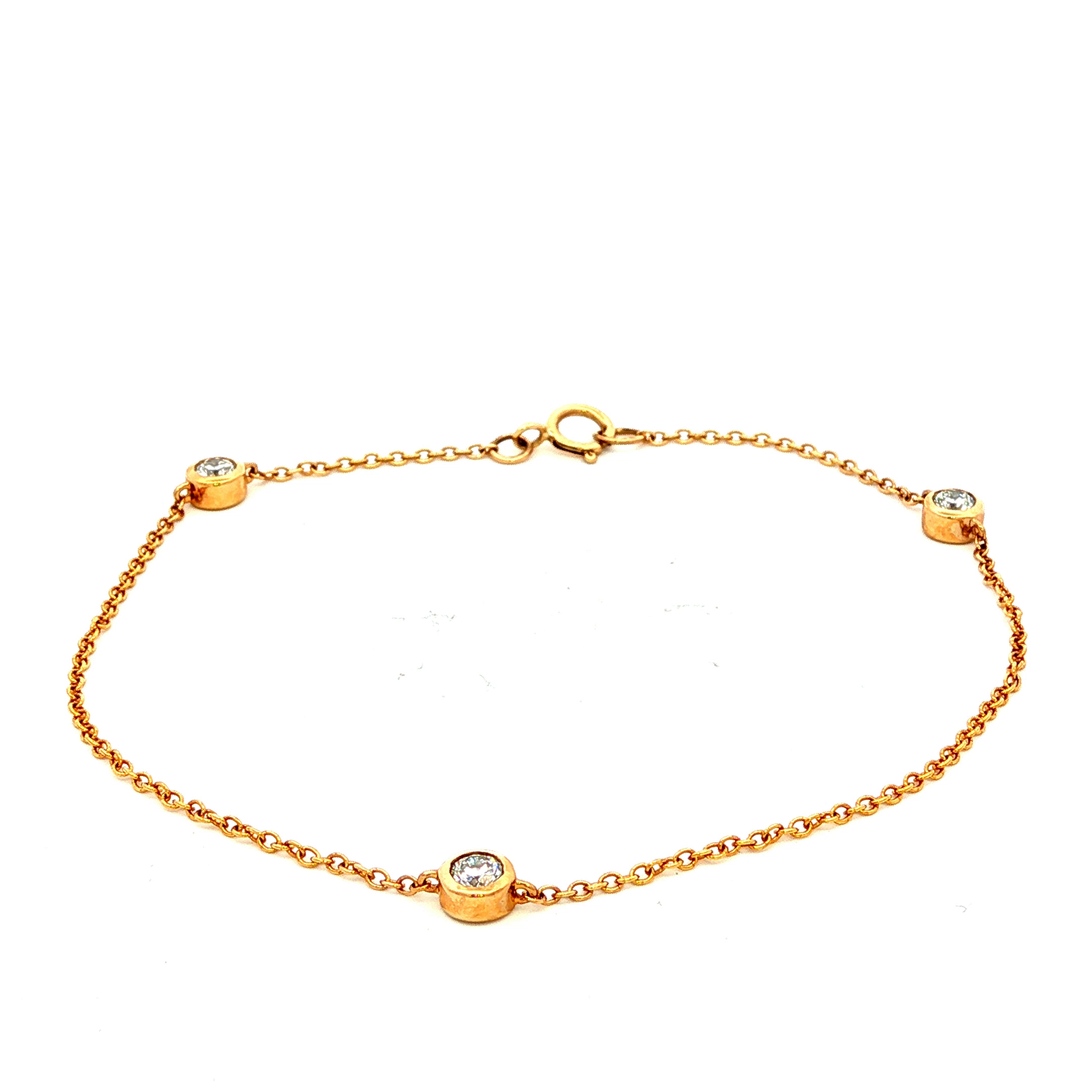 3 Station Diamond Set Bezel with Open Back Bracelet in Yellow Gold