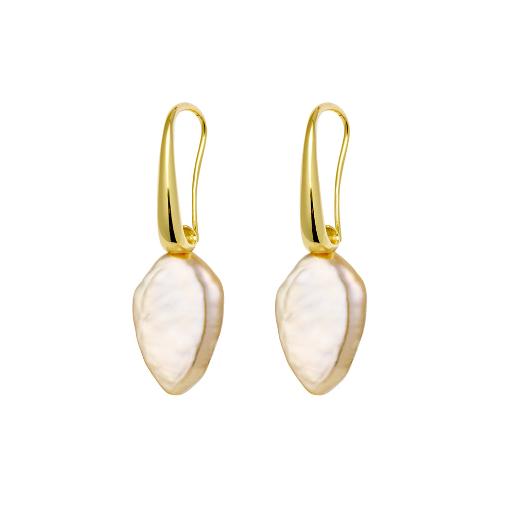 Yellow Gold Plated Hook Earrings With Freshwater Pearl Drop