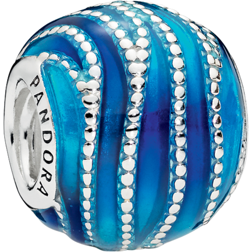 Pandora Blue Swirls Silver Charm w Blue & Aqua Enamel