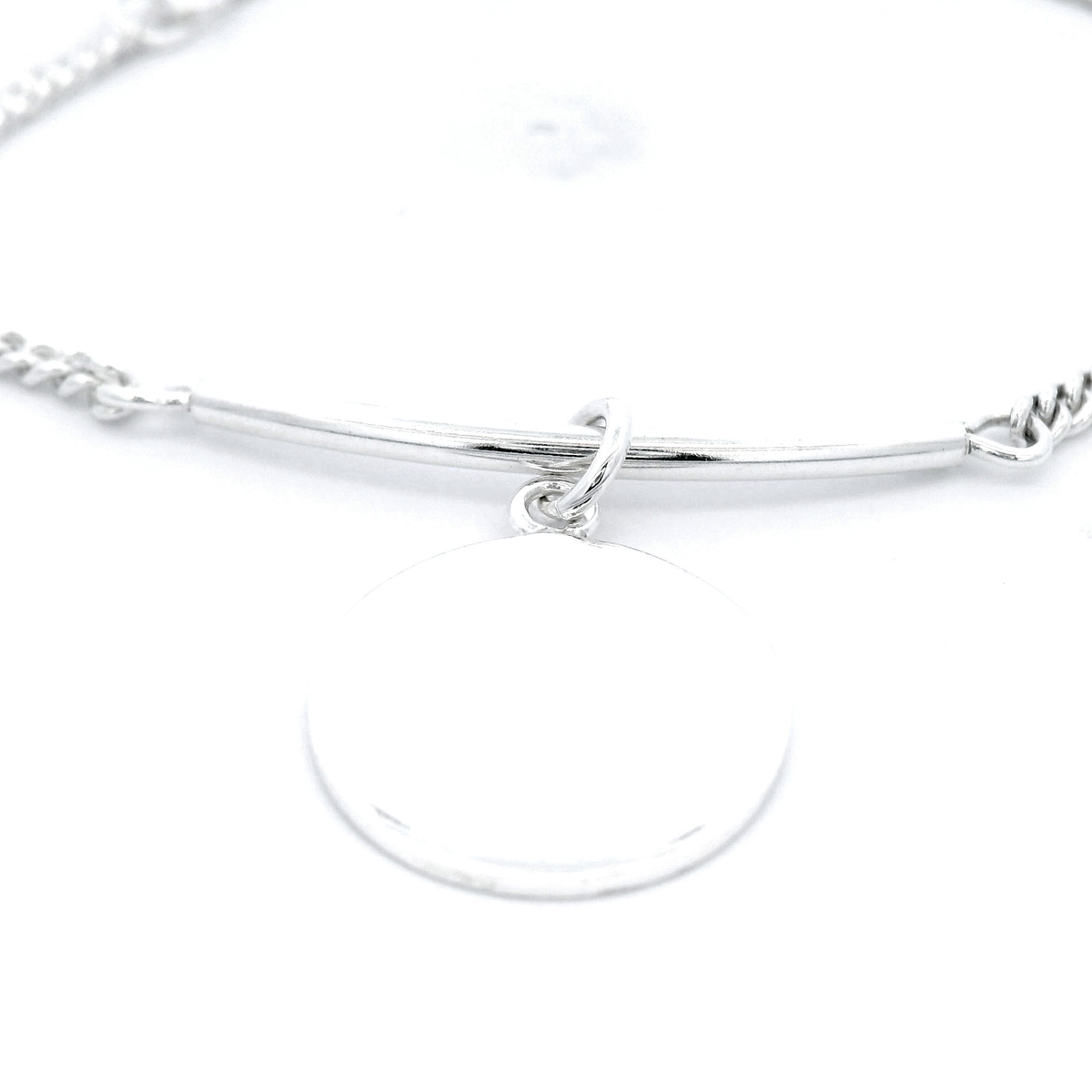 Von Treskow Sterling Silver Adjustable Curb Chain &amp; Tube with VT Plate Bracelet