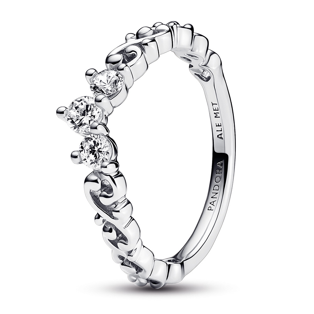 Regal tiara sterling silver ring with clear cubic zirconia