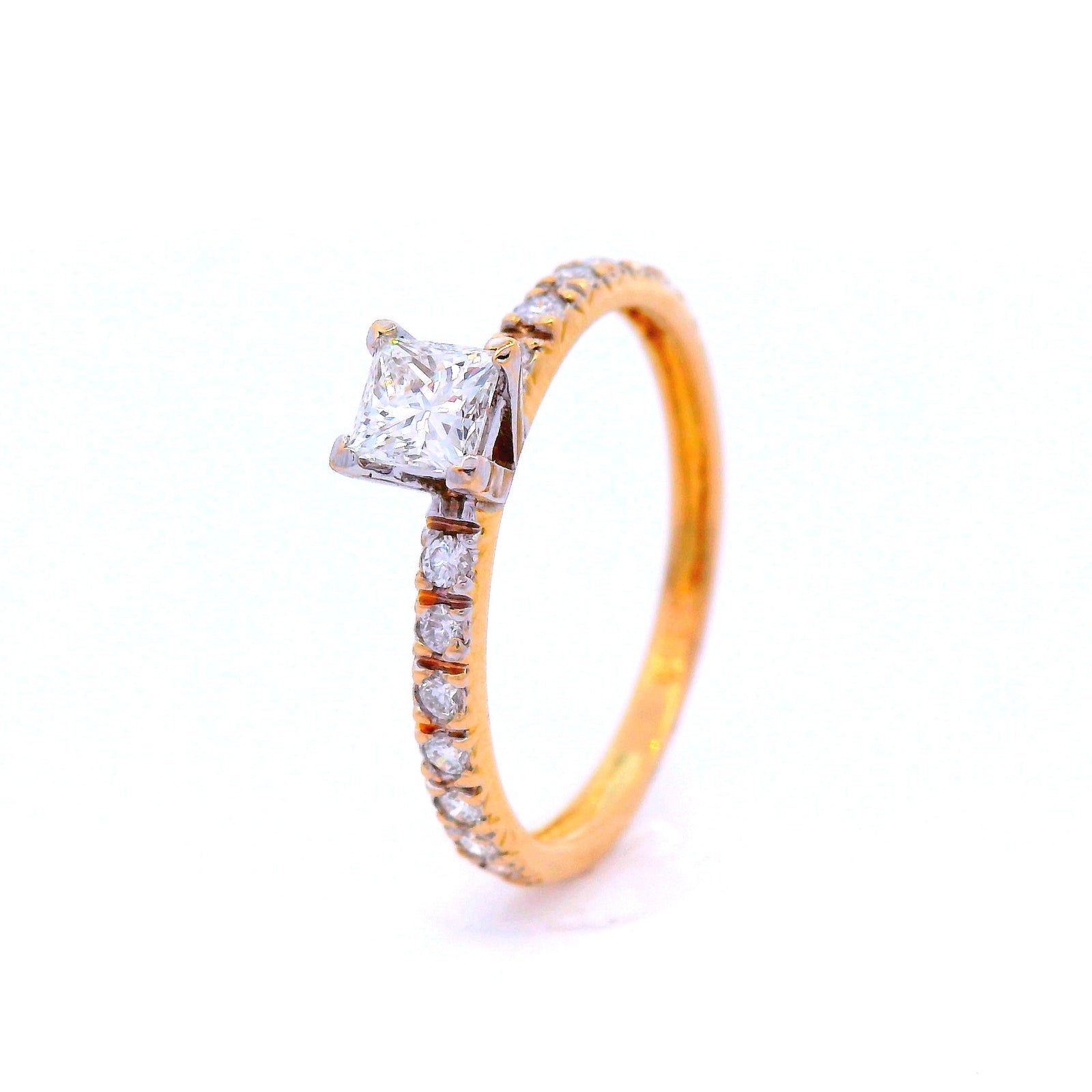 Princess Cut Diamond with Pave Shoulders in Yellow Gold