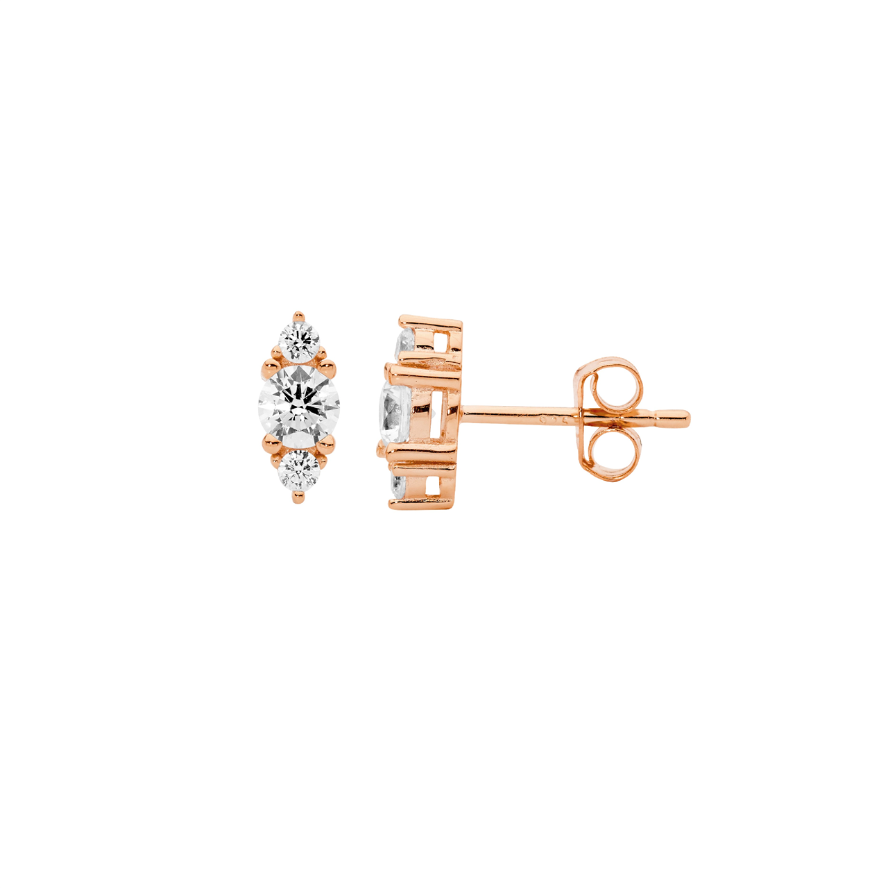 Ellani SS 3X WH CZ Stud Earrings W/ Rose Gold Plating
