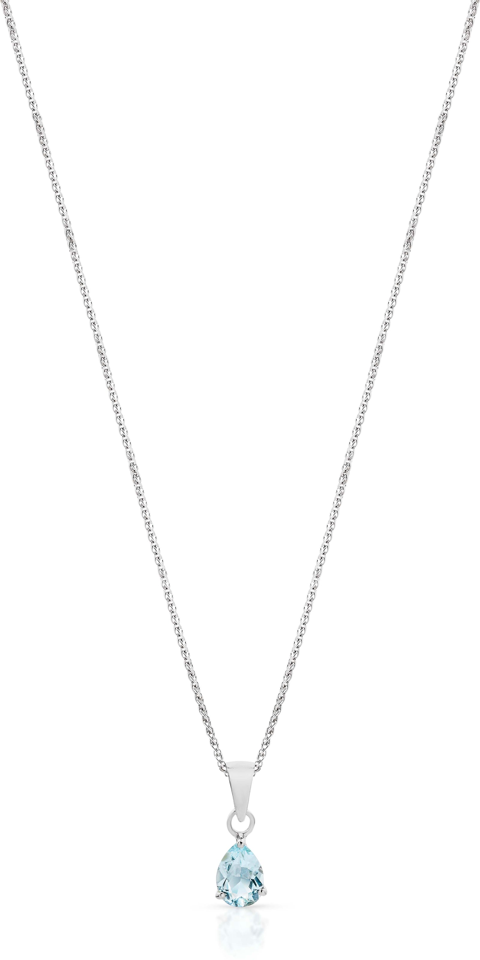 Sterling Silver Blue Topaz Pear Pendant Necklace