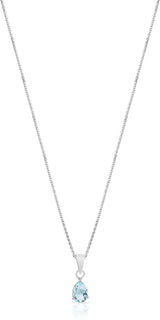 Sterling Silver Blue Topaz Pear Pendant Necklace