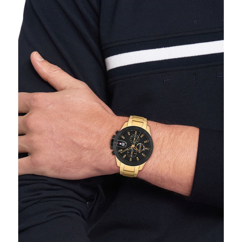 Tommy Hilfiger Gold Steel Black Dial Multi-function Men's Watch