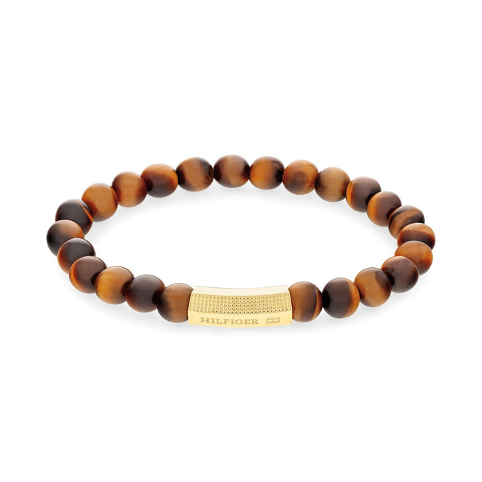 Tommy Hilfiger Jewellery Gold Steel & Yellow Tigers Eyes & Black El Men's Onyx Beads Bracelet