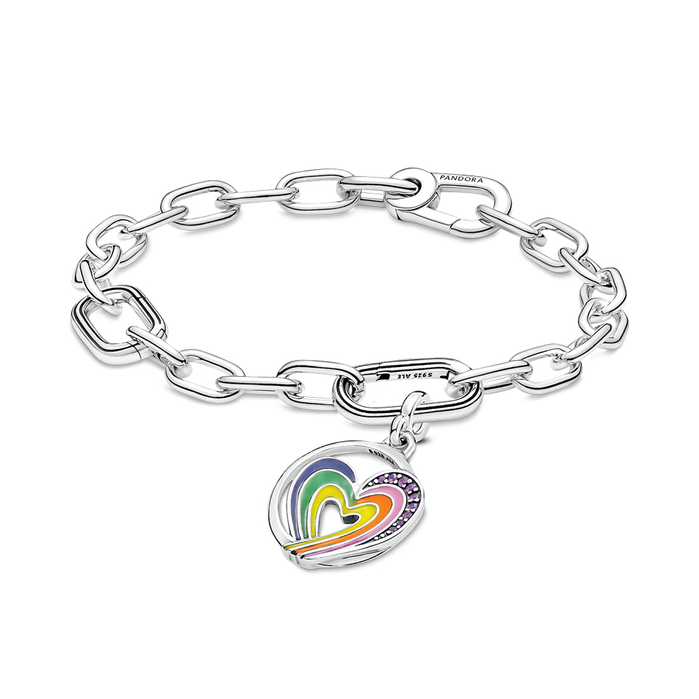 Pandora me Sliver sliver link chain with Rainbow Heart Silver Medallion Gift Set