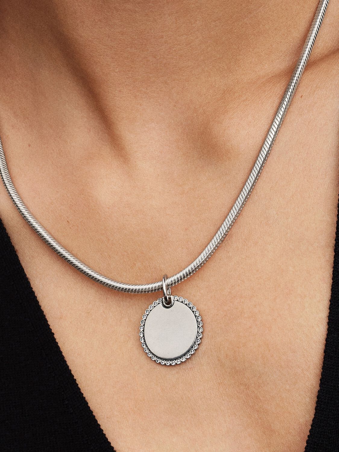 Pandora Engravable Round Sterling Silver Pendant
