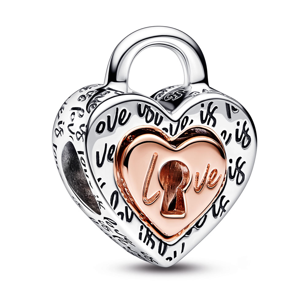 Heart padlock sterling silver and 14k rose gold-plated splitable charm