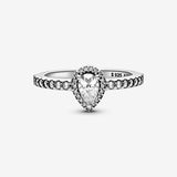 Radiant Teardrop Silver Ring w Clear CZ