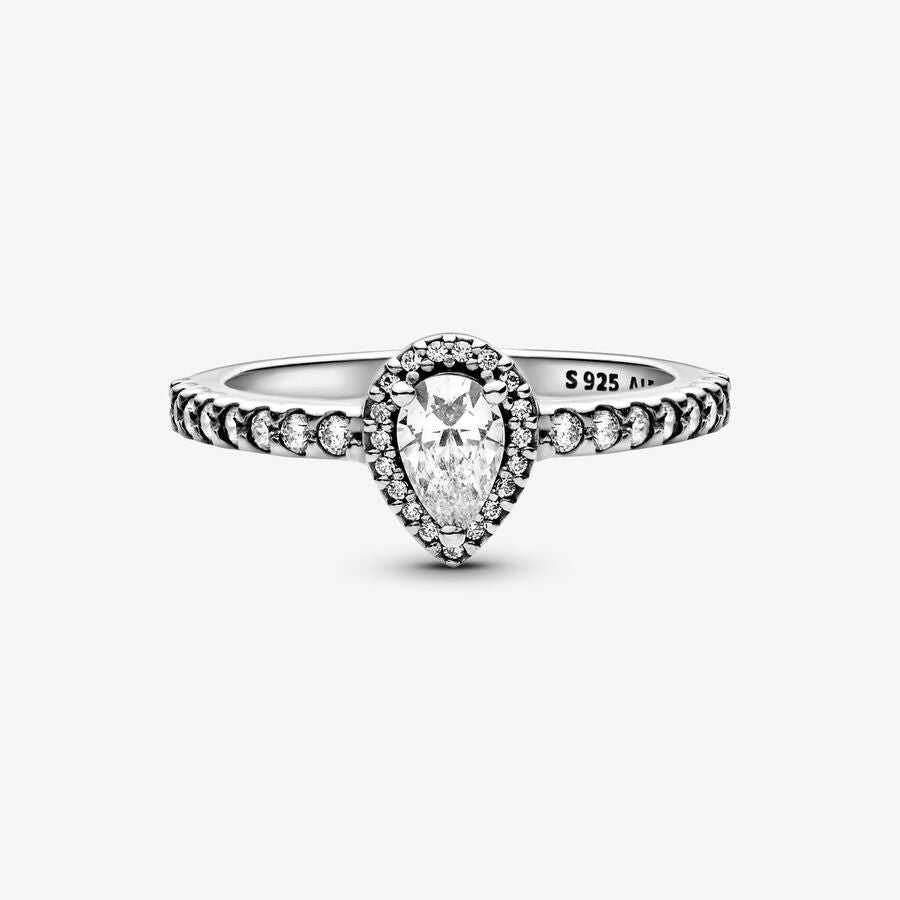 Radiant Teardrop Silver Ring w Clear CZ