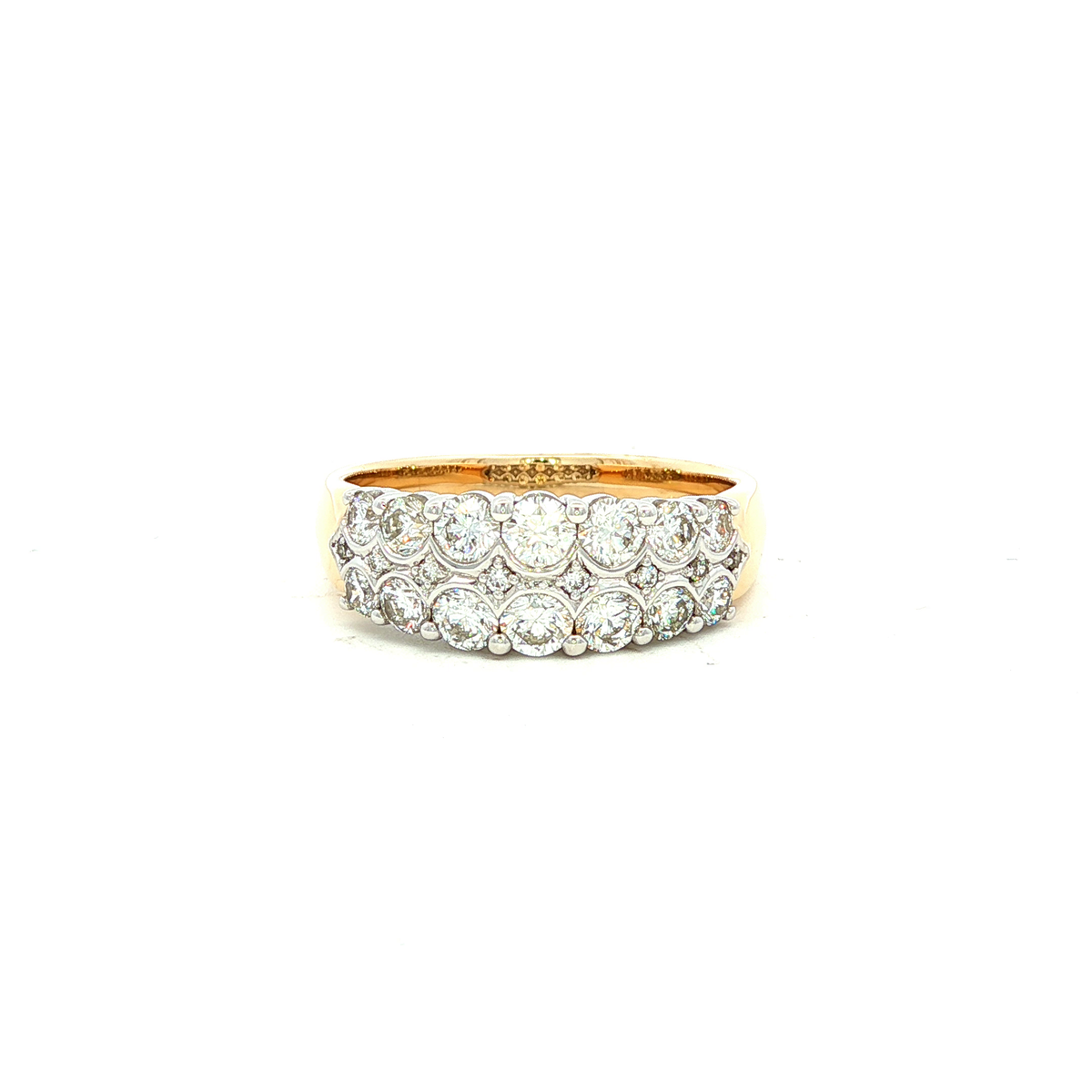 Multistone Ring With Round Cut Diamonds in Yellow Gold