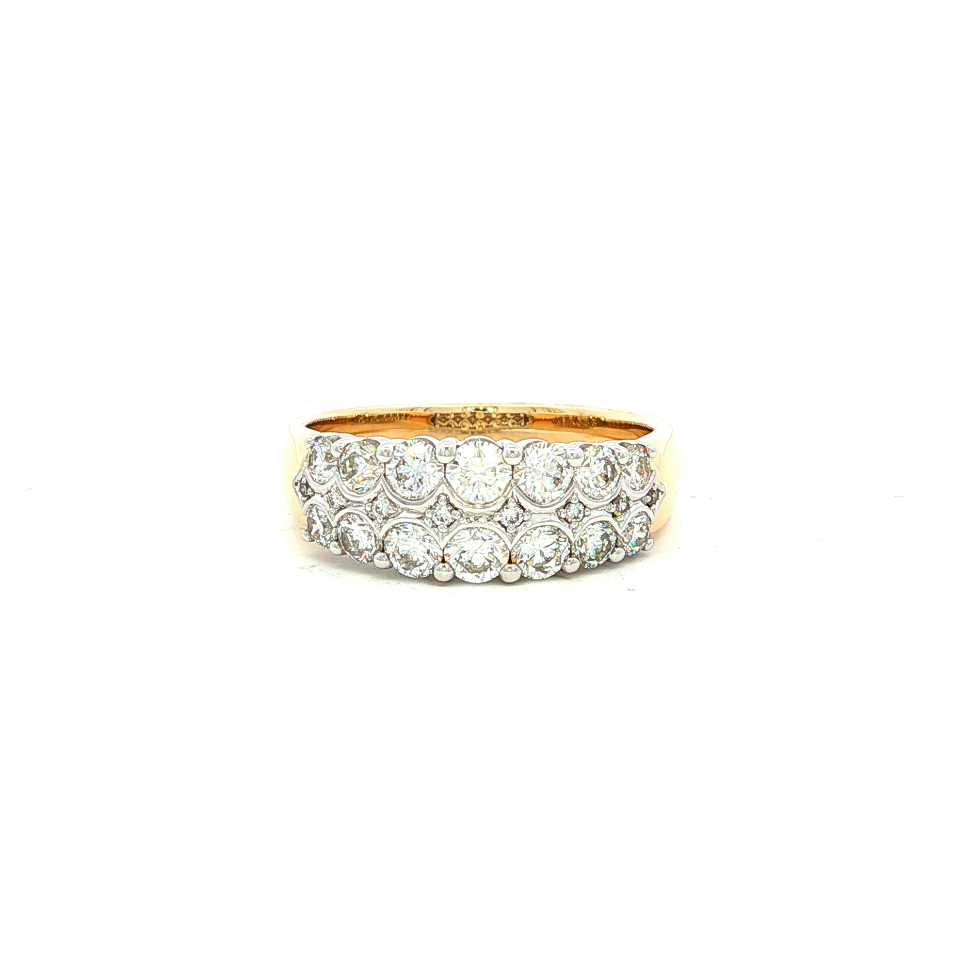 Multistone Ring With Round Cut Diamonds in Yellow Gold