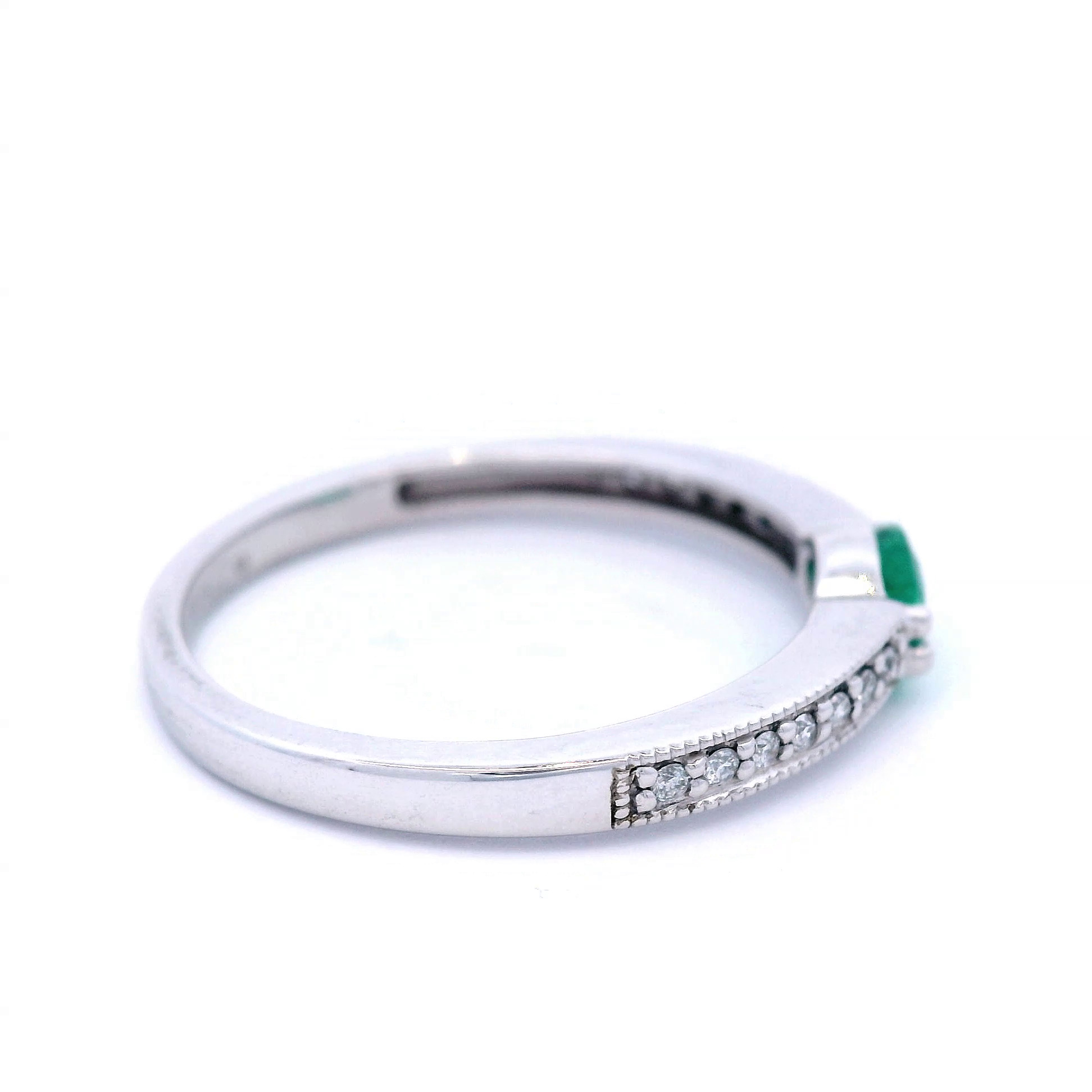 White Gold Diamond and Emerald Ring